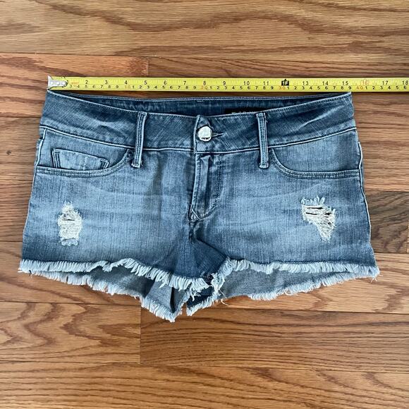 Black Orchid Cut-Off Micro Jean Shorts Women 27 Blue Dream Cycle Distressed Boho - Picture 9 of 11